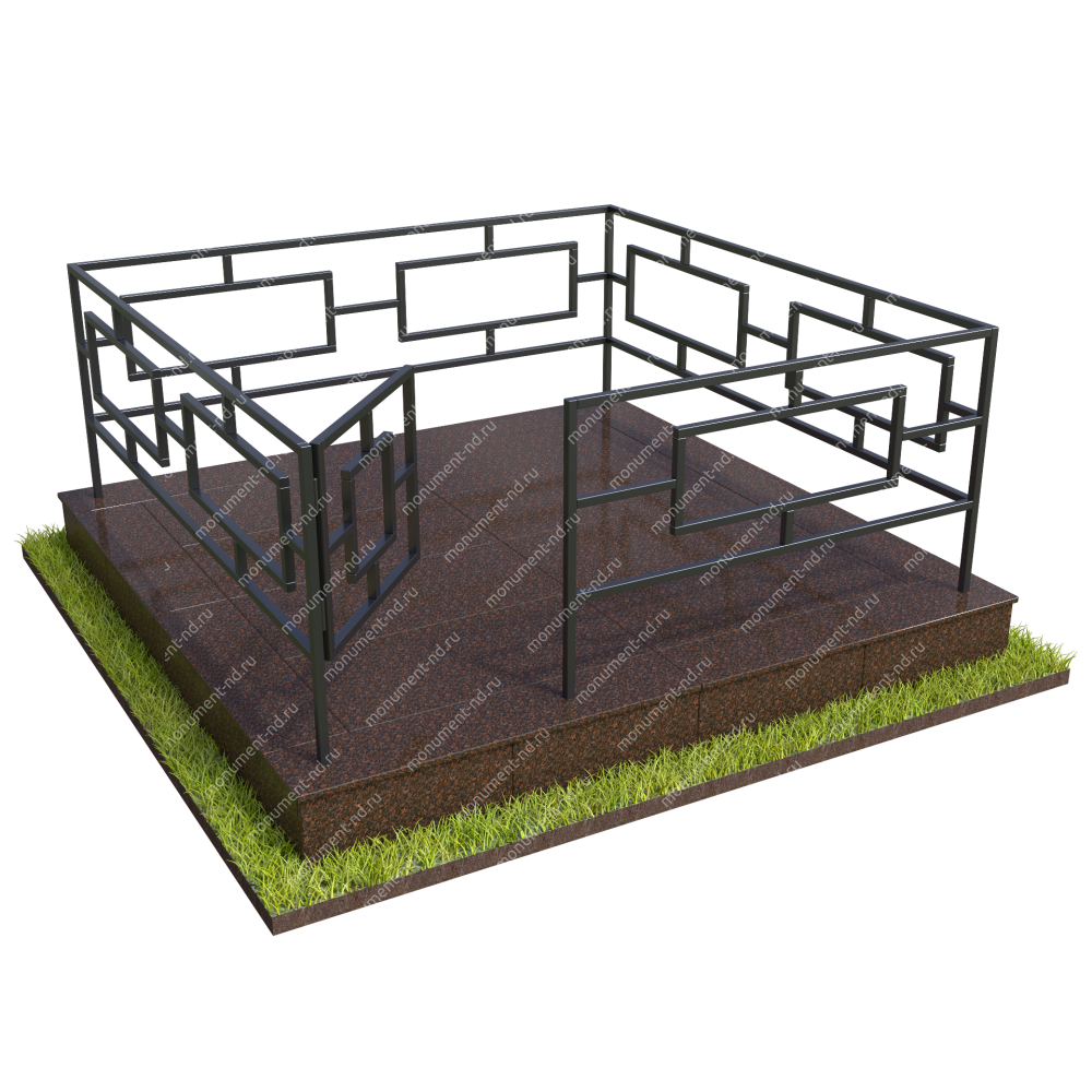 Бетонный цоколь полный подиум с оградой на могилу БЦППО-3_2 #